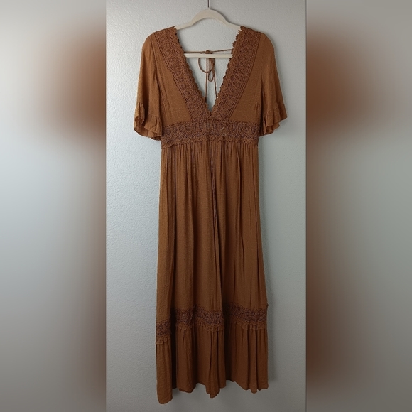 Camel Wishlist Boho Crochet Detail Flowy Maxi Dress - Picture 4 of 11